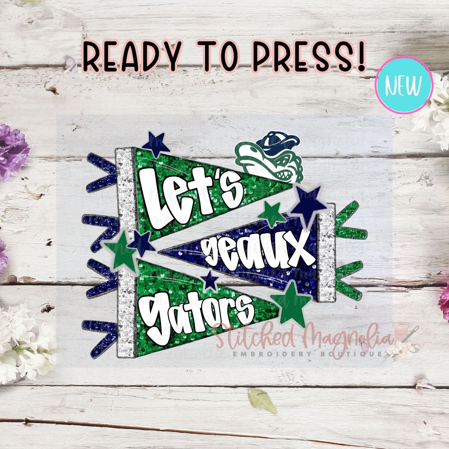 Single DTF Transfer - Faux Sequin Gators Pennants | Heat Press Ready