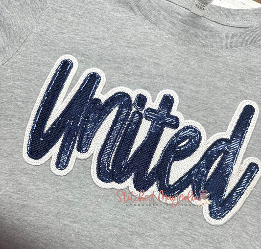 Madisonville United Written Sequin Patch T Shirt | Large Sequin United Handwritten United Shirt