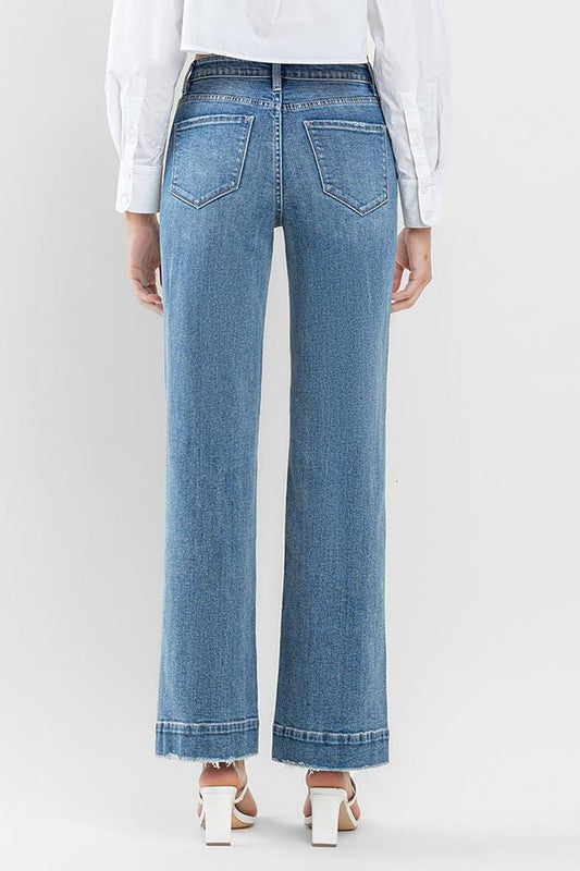 High Rise Wide Leg Jeans with Trouser Hem Detail