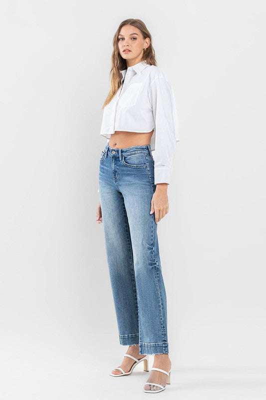 High Rise Wide Leg Jeans with Trouser Hem Detail