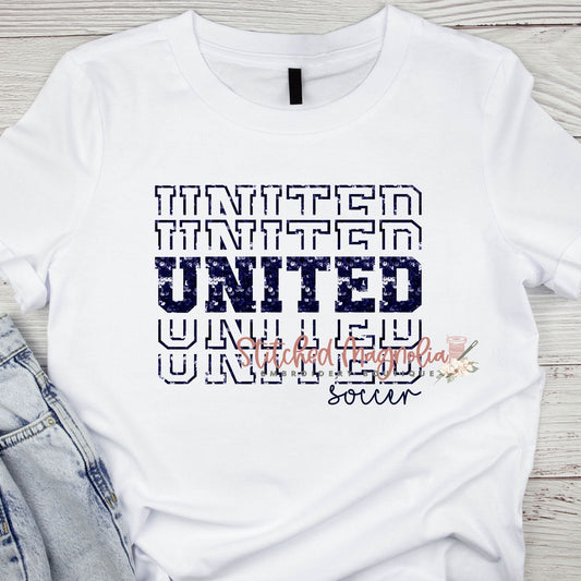 United Soccer Stacked Faux Sequin Design - Unisex Tee