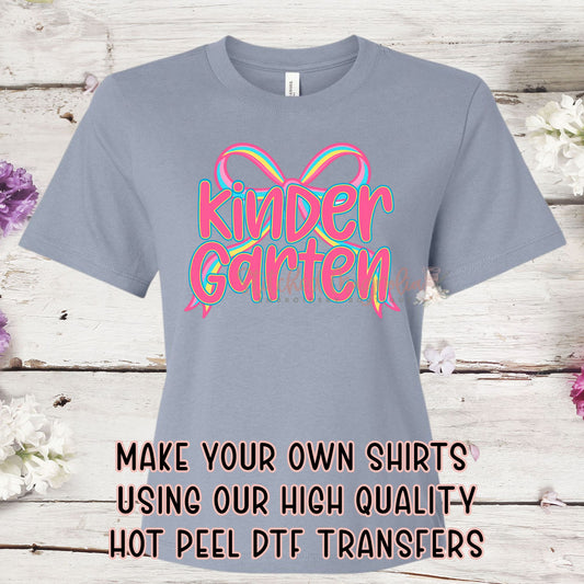 Single DTF Transfer - Kindergarten Rainbow Bow | Heat Press Ready