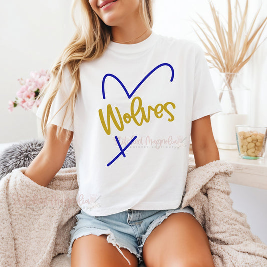 Wolves Split Heart T-Shirt | White | Boxy Tee