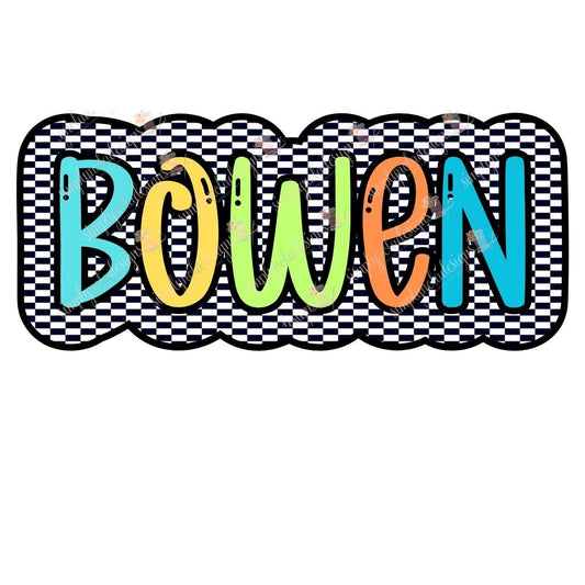 Bowen PNG-Bright Name Doodle- Checkered Frame- Digital Download- Bright Doodle Name-PNG-Sublimation-DTF printing-Bright Letters