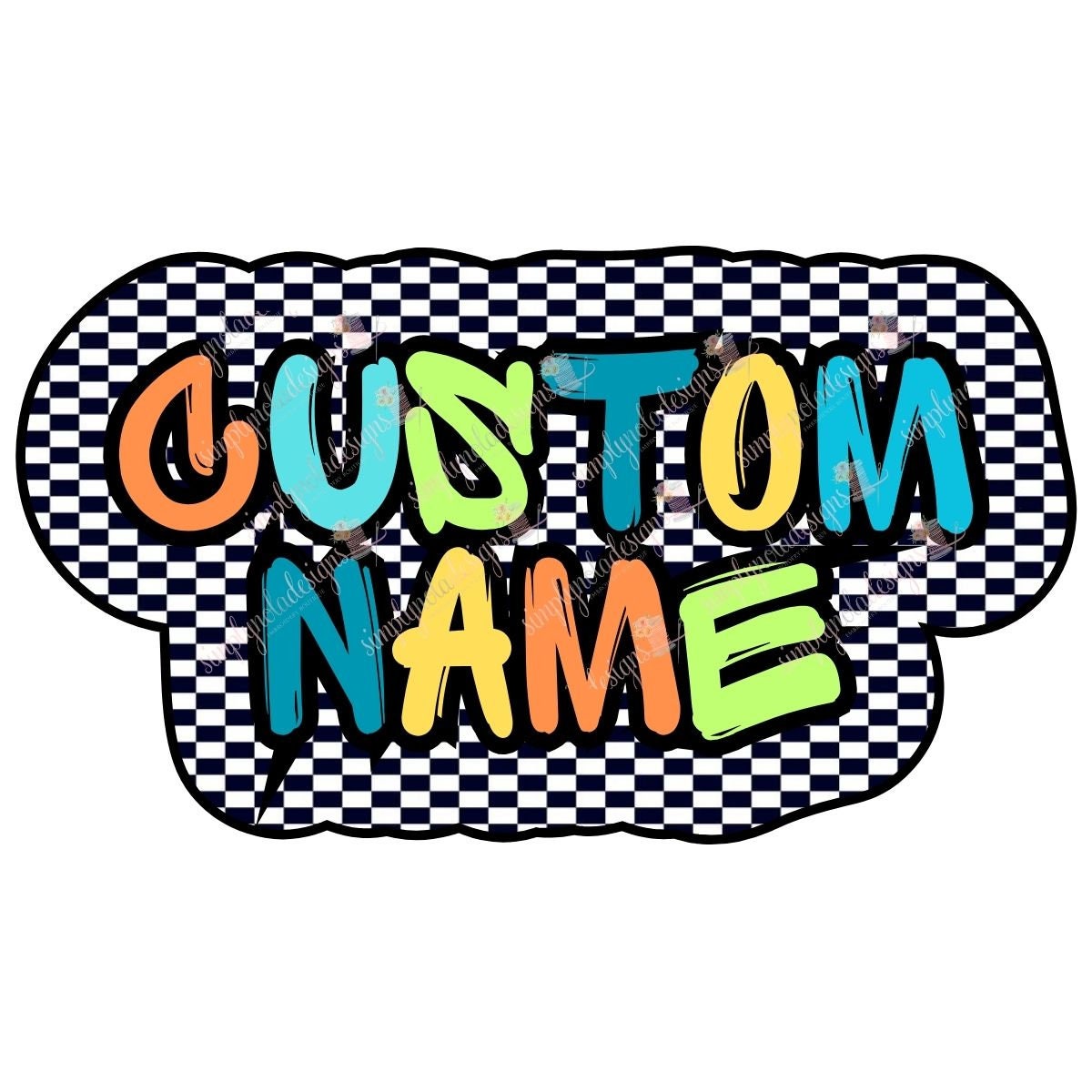 Custom Name- Custom Design PNG-Graffiti Name Retro-Checkered Frame - Digital Download- Bright Doodle Name-PNG-Sublimation-DTF printing-